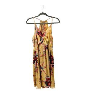 Anthropologie Backless Floral Dress in Mustard and Red